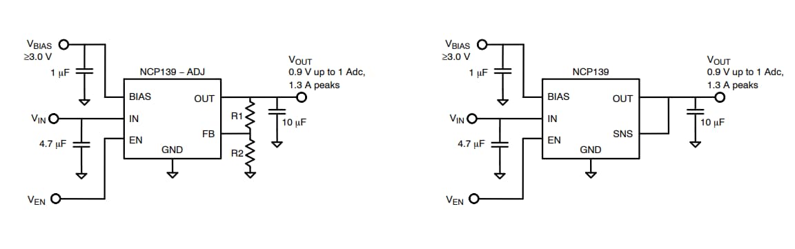 Application Circuit Diagram - onsemi NCP139A LDO Regulators